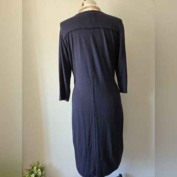 OLSEN Lightweight, Stretchy Navy Blue Midi Dress With Cinchable Belt. Size 12 - Picture 6 of 10